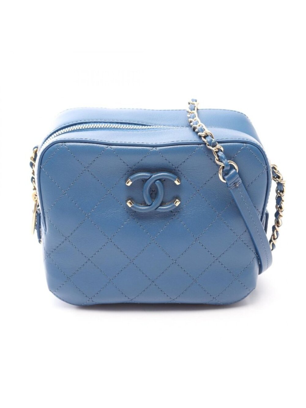 Chanel Shoulder Bag Quilted Small Blue Leather